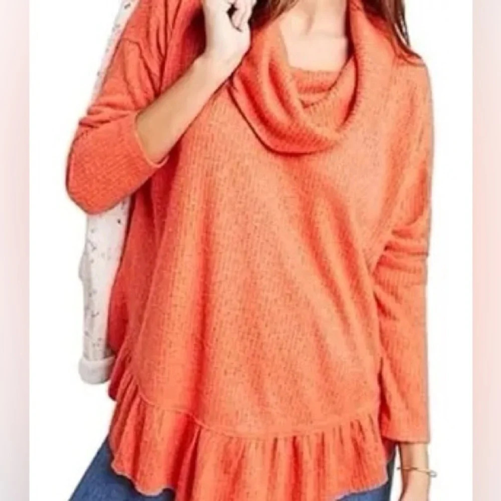 Anthropologie Maeve Addie Ruffled Hacci Pullover Sweater Pumpkin Spice Small